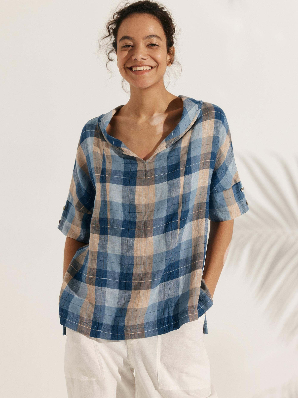 Women’s Airy Woven V-Neck Shirt | Short Sleeve Casual Summer Top
