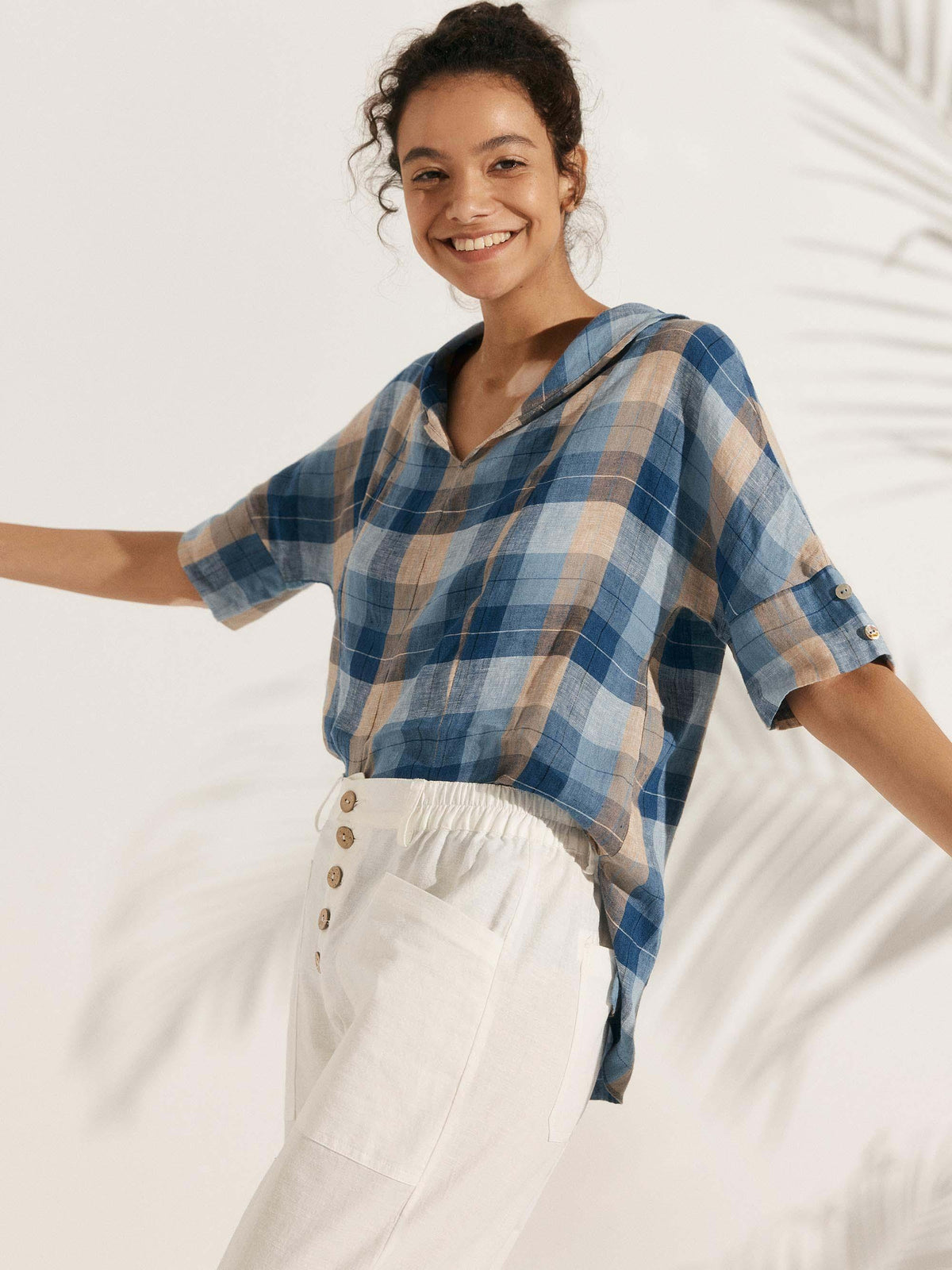 Women’s Airy Woven V-Neck Shirt | Short Sleeve Casual Summer Top