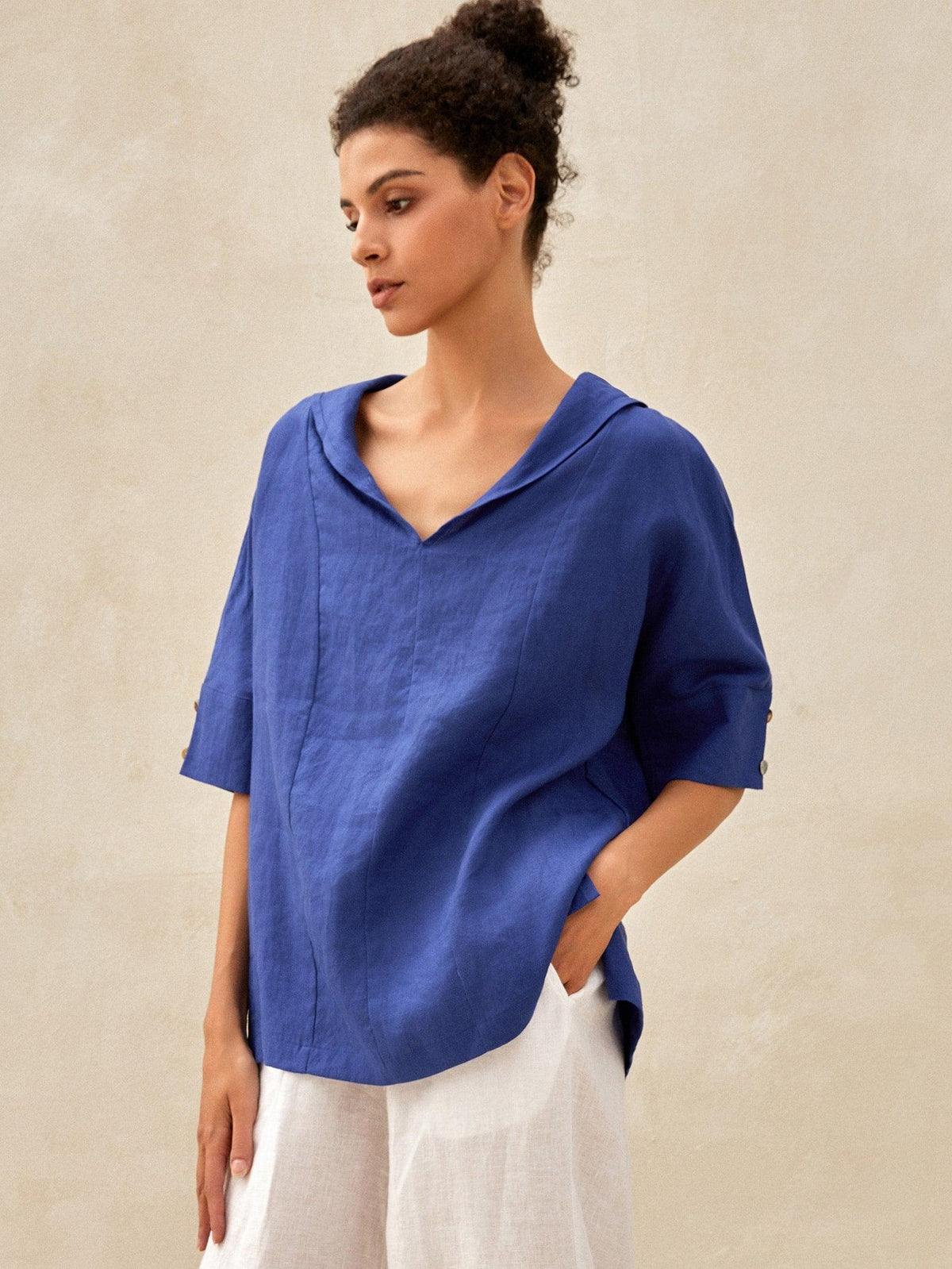 Women’s Airy Woven V-Neck Shirt | Short Sleeve Casual Summer Top
