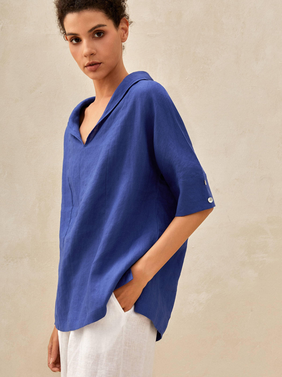 Women’s Airy Woven V-Neck Shirt | Short Sleeve Casual Summer Top