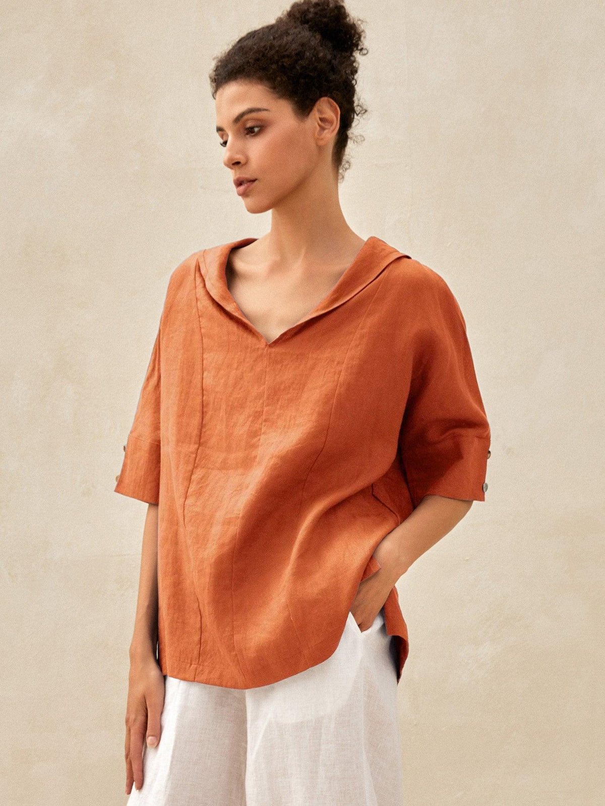 Women’s Airy Woven V-Neck Shirt | Short Sleeve Casual Summer Top