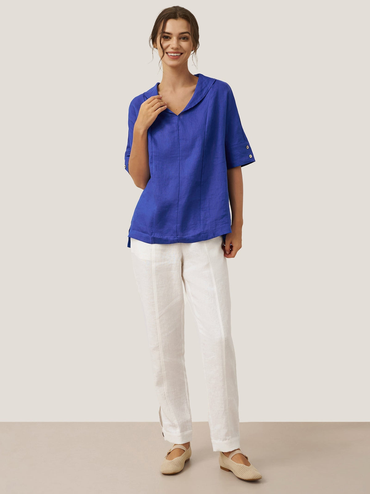 Women’s Airy Woven V-Neck Shirt | Short Sleeve Casual Summer Top