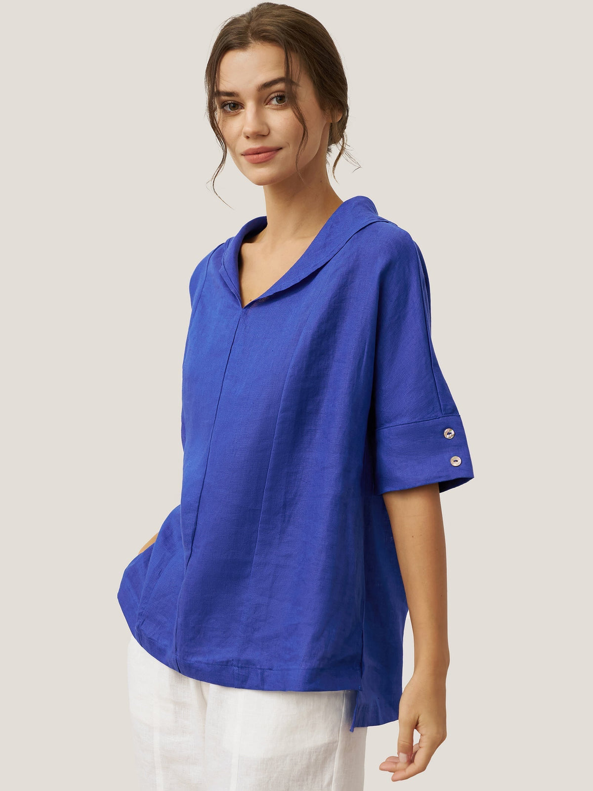 Women’s Airy Woven V-Neck Shirt | Short Sleeve Casual Summer Top