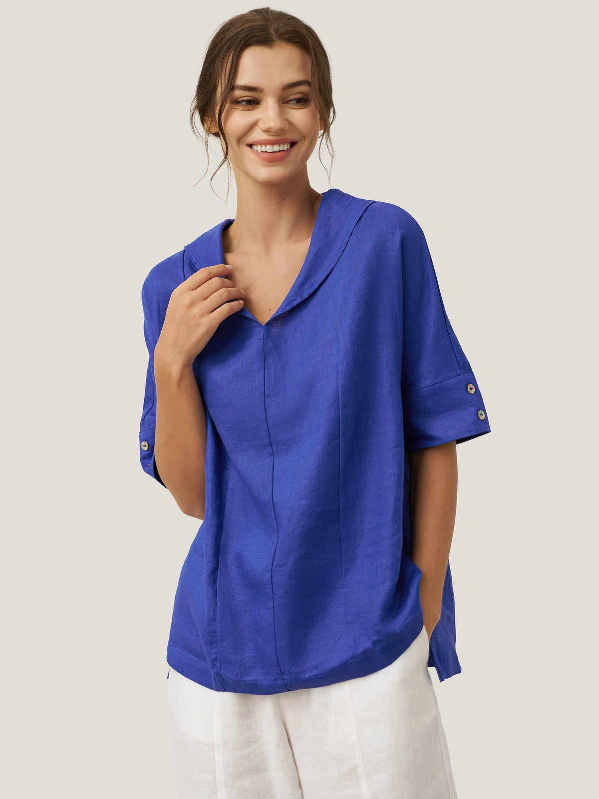 Women’s Airy Woven V-Neck Shirt | Short Sleeve Casual Summer Top