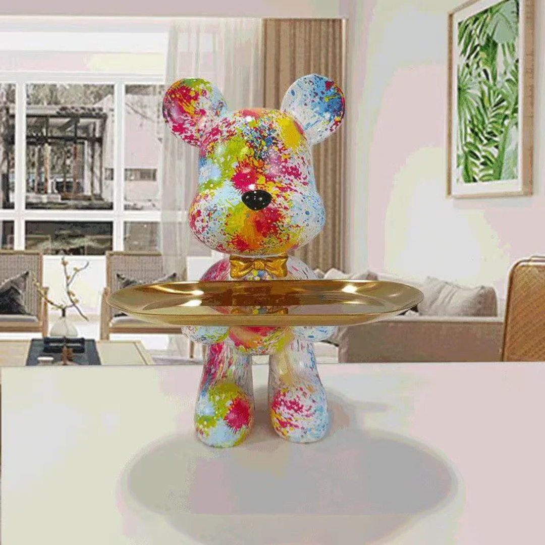 Figurine d’ours – Objet décoratif moderne bleu et couleur laiton pour intérieur