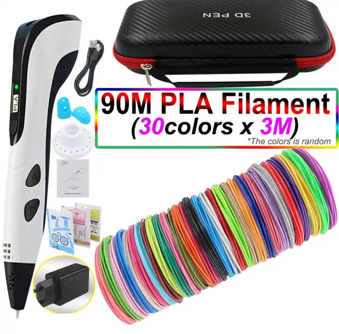 Set de stylo d'impression 3D – Outil de dessin facile à contrôler avec filament PLA et écran LED