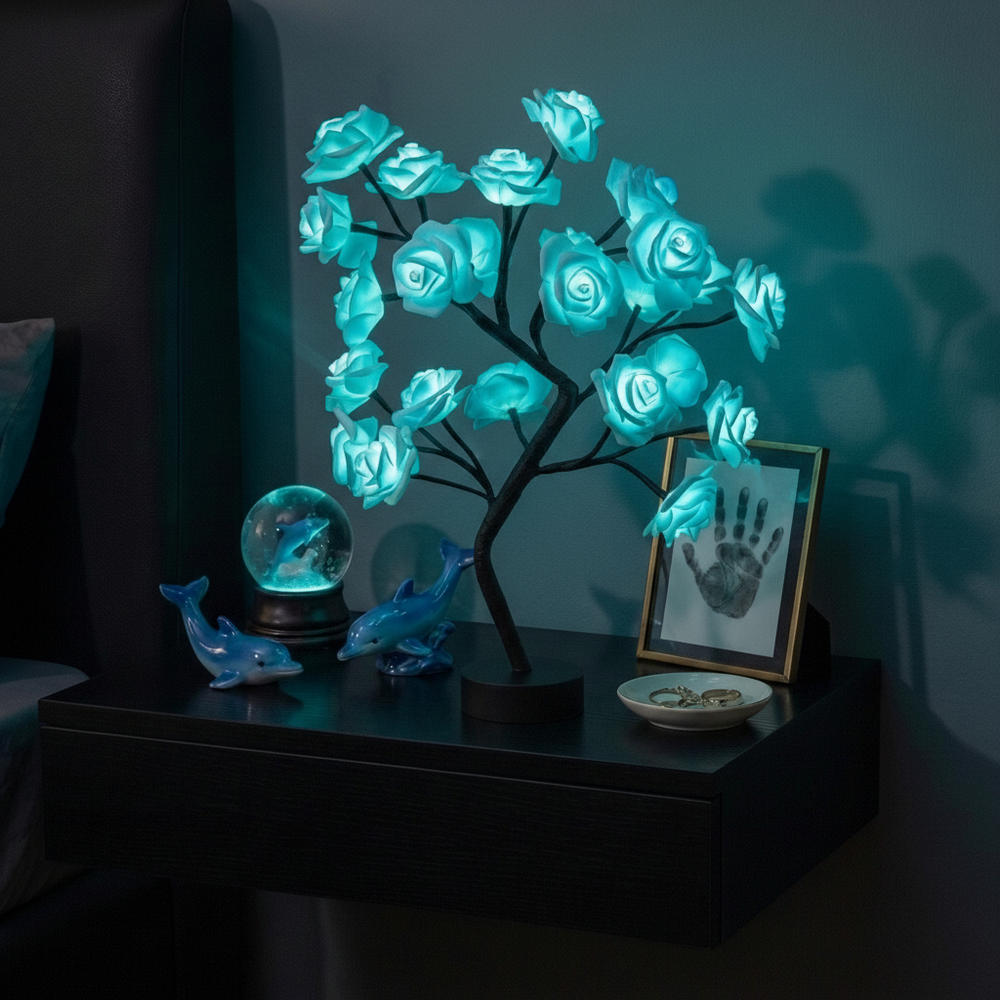Rozenboomlamp met lichtjes - boom voor op tafel met oplichtende rozenbloesems