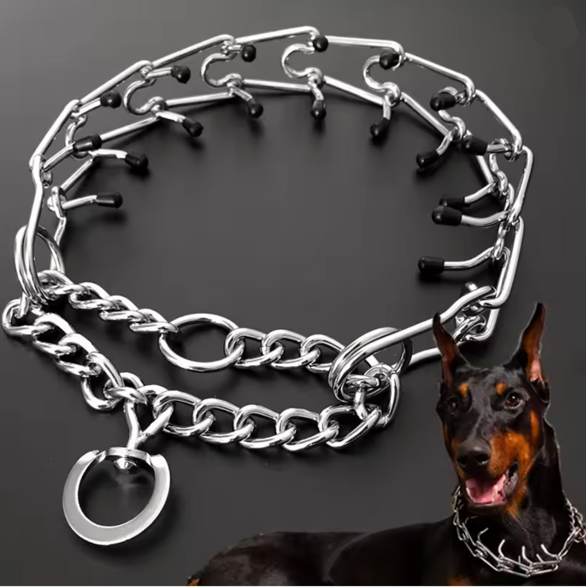 Collier d’entraînement pour chien – Collier à pointes métalliques réglable avec embouts en caoutchouc