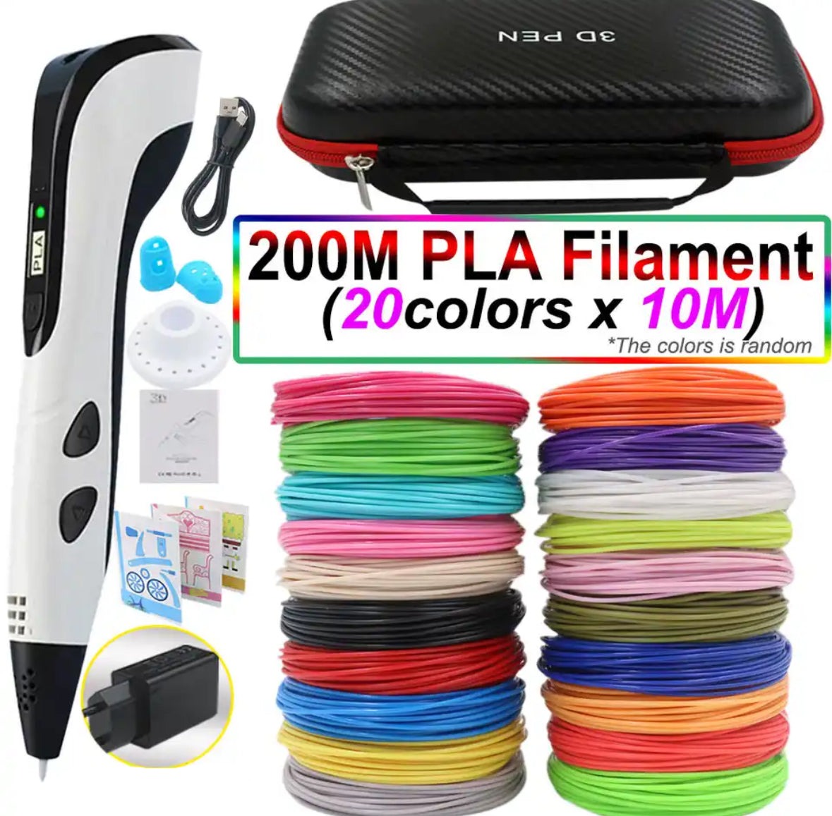 Set de stylo d'impression 3D – Outil de dessin facile à contrôler avec filament PLA et écran LED