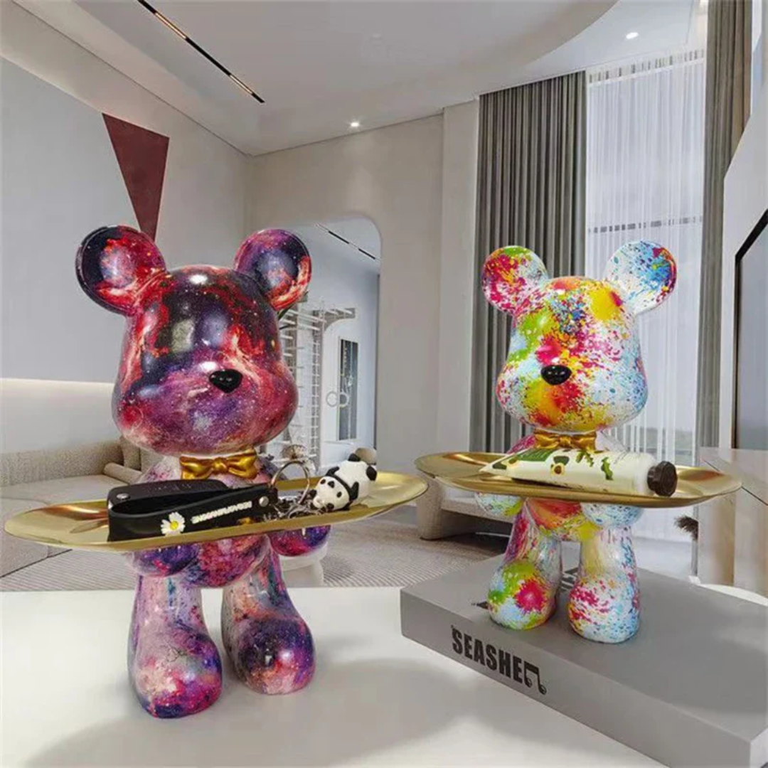 Figurine d’ours – Objet décoratif moderne bleu et couleur laiton pour intérieur