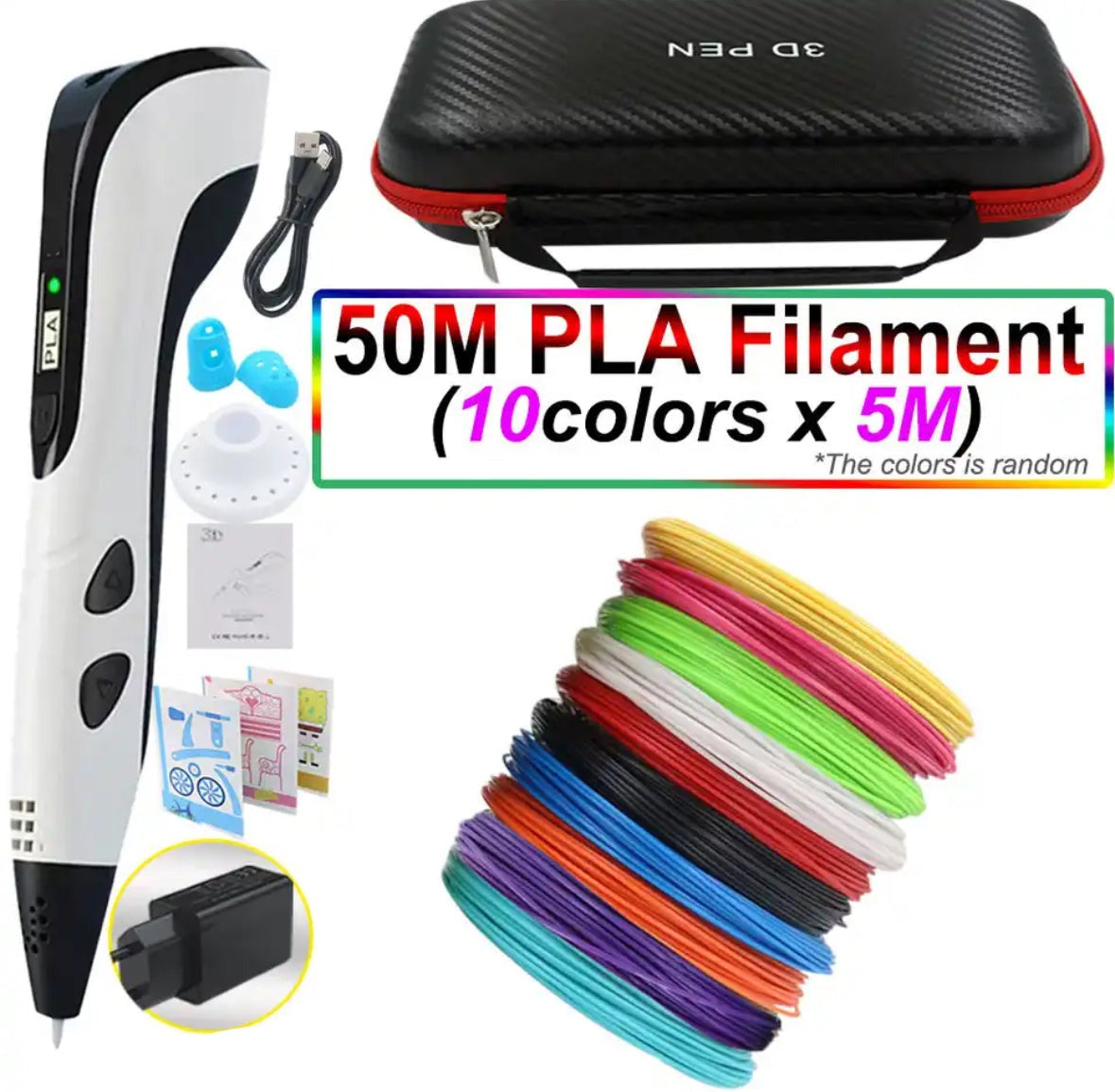 Set de stylo d'impression 3D – Outil de dessin facile à contrôler avec filament PLA et écran LED