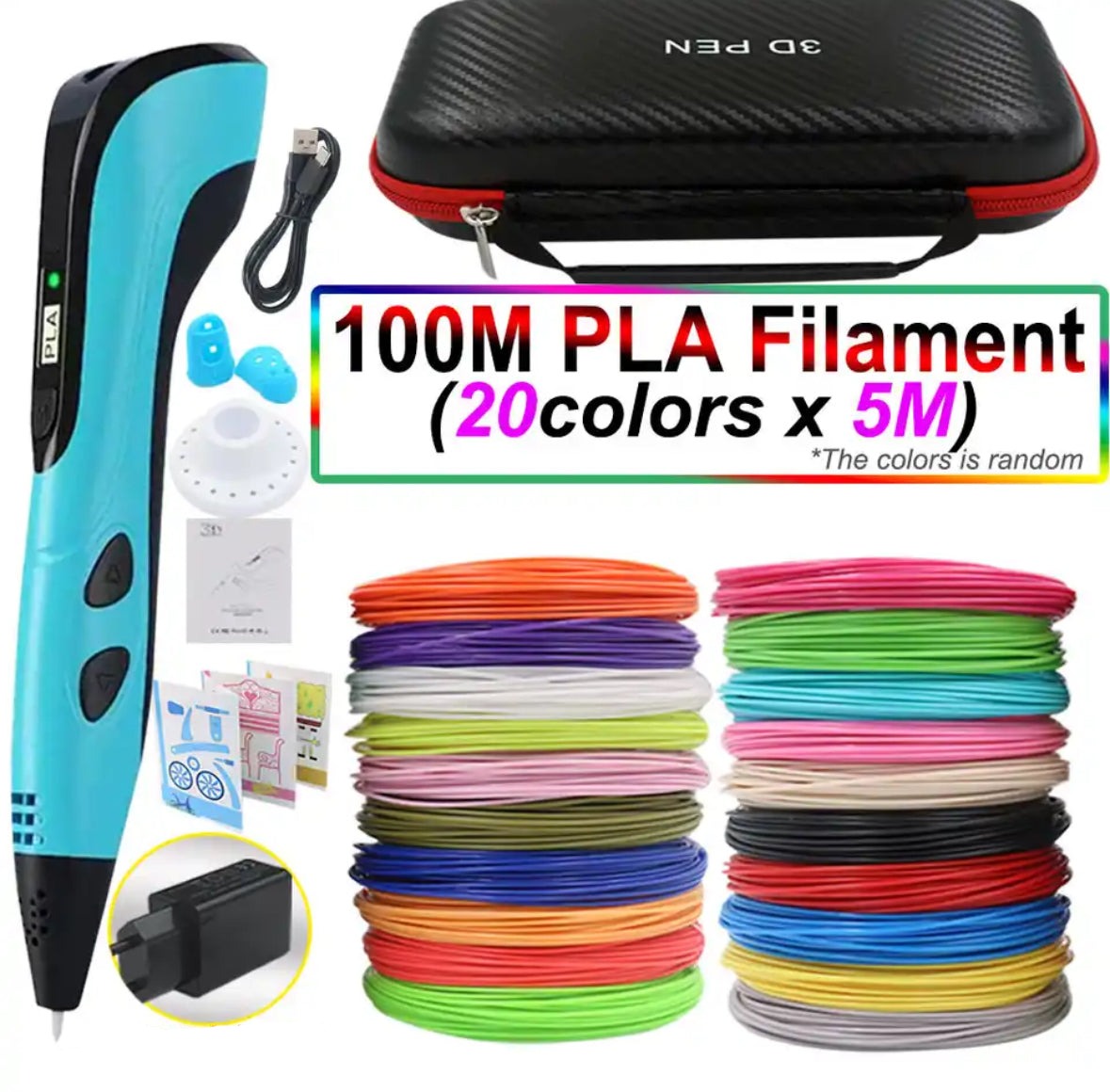 Set de stylo d'impression 3D – Outil de dessin facile à contrôler avec filament PLA et écran LED
