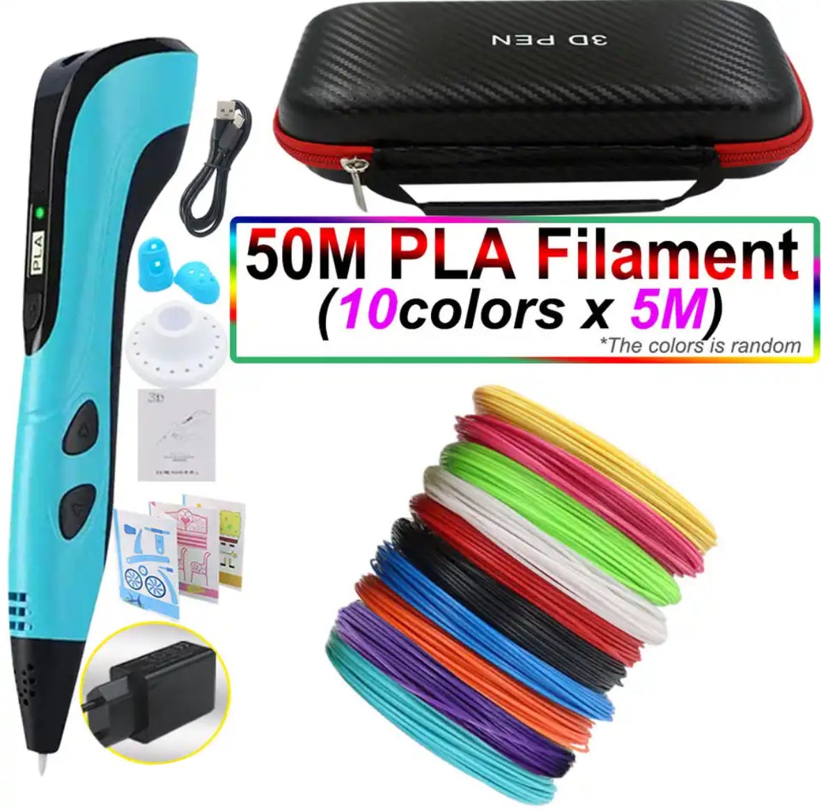 Set de stylo d'impression 3D – Outil de dessin facile à contrôler avec filament PLA et écran LED