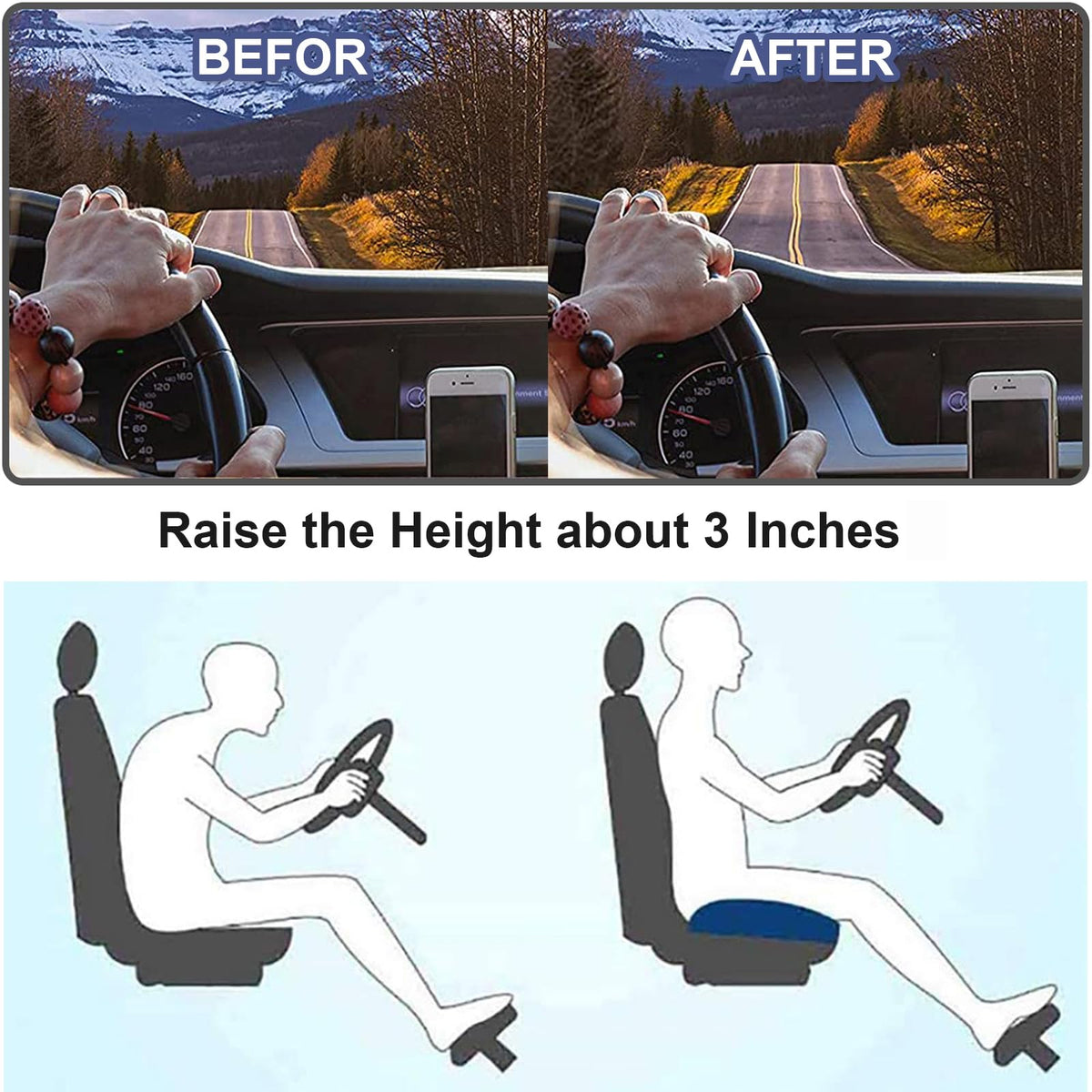 Coussin rehausseur de siège auto pour meilleure visibilité et confort de conduite