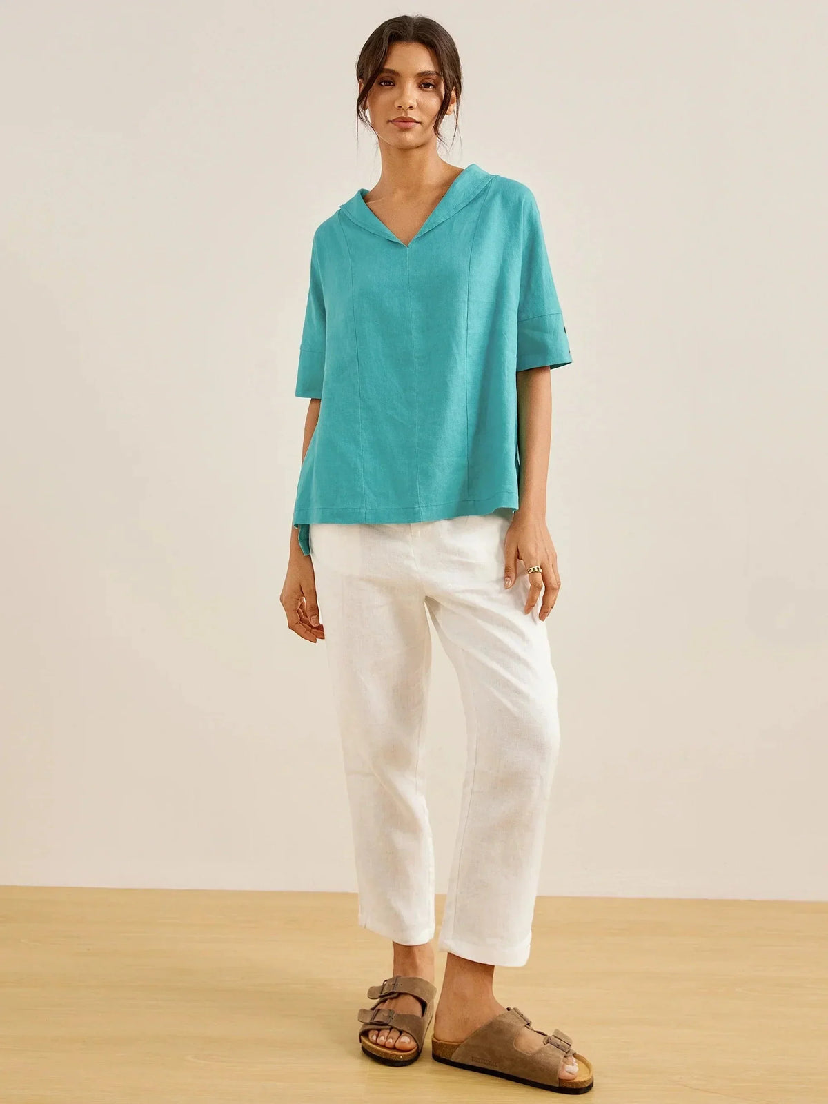 Women’s Airy Woven V-Neck Shirt | Short Sleeve Casual Summer Top