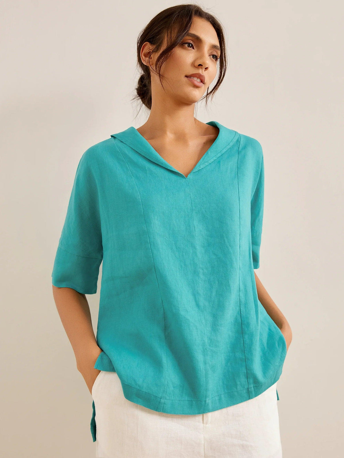 Women’s Airy Woven V-Neck Shirt | Short Sleeve Casual Summer Top