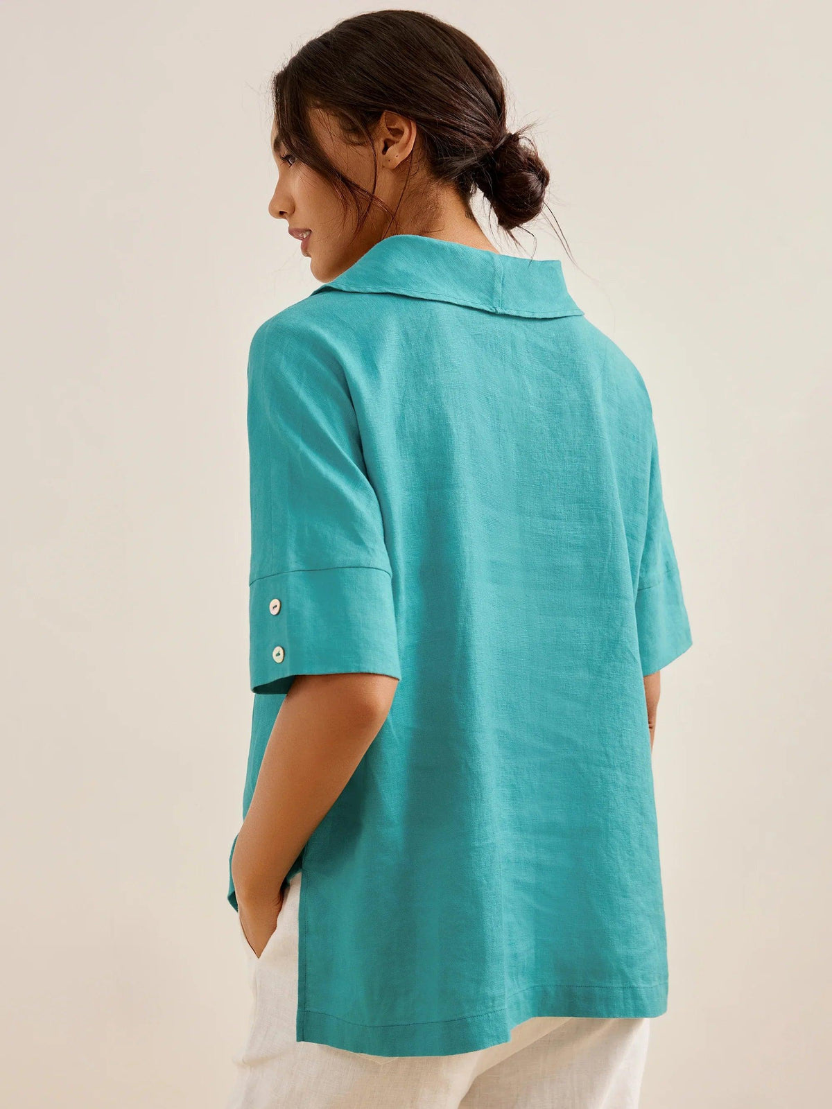 Women’s Airy Woven V-Neck Shirt | Short Sleeve Casual Summer Top
