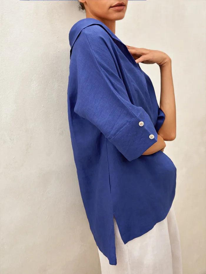 Women’s Airy Woven V-Neck Shirt | Short Sleeve Casual Summer Top