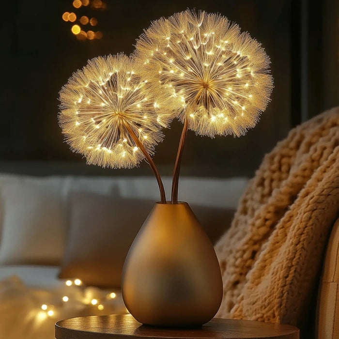 Verlichte paardenbloemtak als decoratie – gloeiende zaadbolletjes voor thuis of evenementen