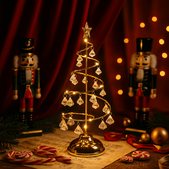 Spiraalvormige kerstboomlamp – Tafellamp met kristalachtige versieringen