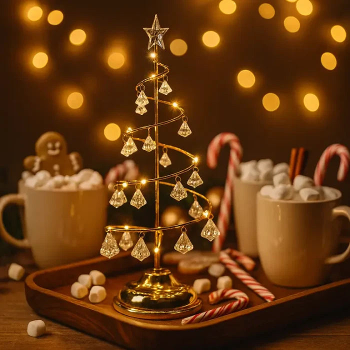 Spiraalvormige kerstboomlamp – Tafellamp met kristalachtige versieringen