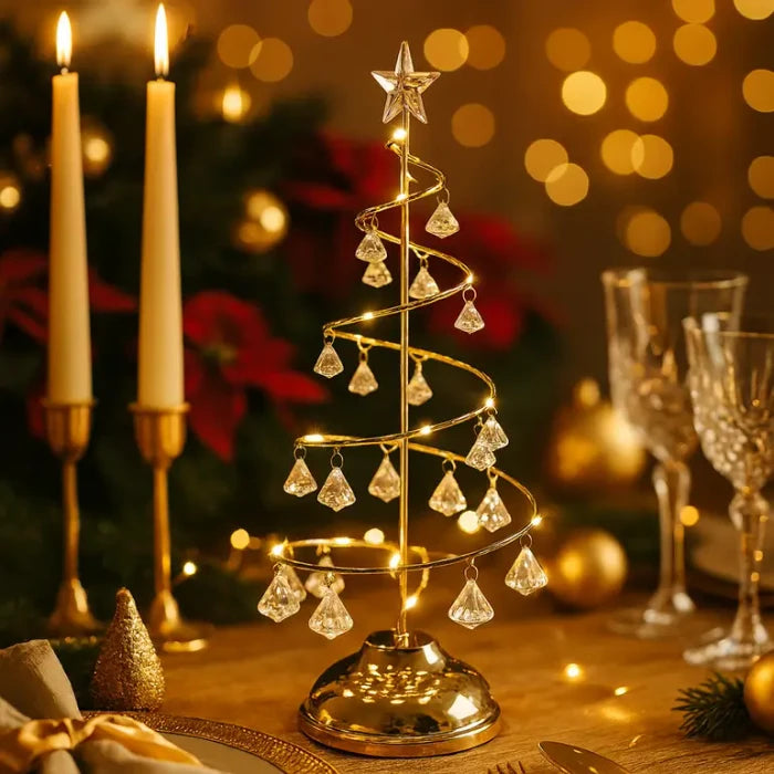 Spiraalvormige kerstboomlamp – Tafellamp met kristalachtige versieringen