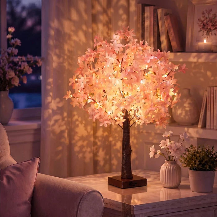 Kersenbloesemboomlamp – bloeiende takken voor op tafel met fonkelende lichtjes