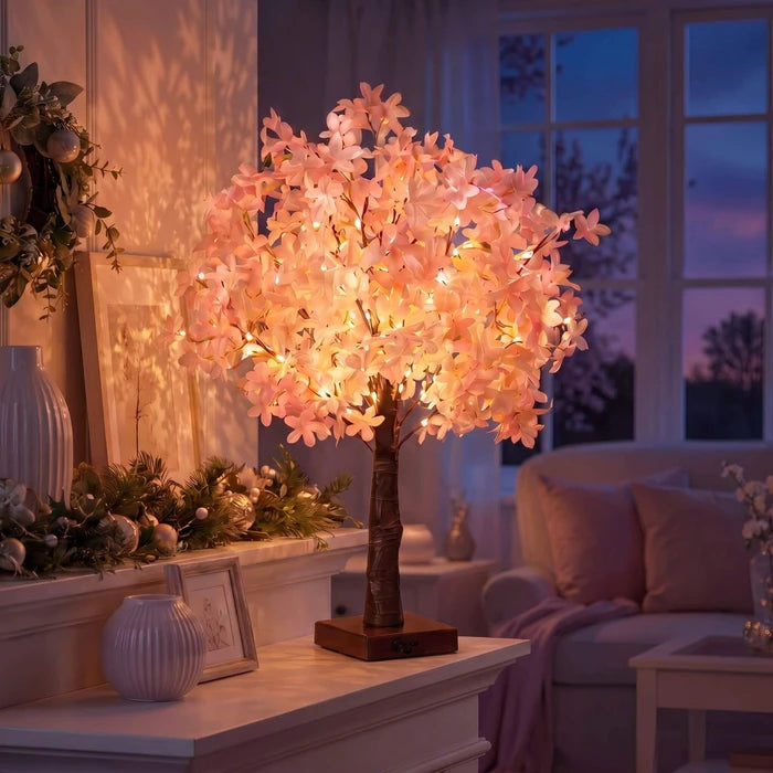 Kersenbloesemboomlamp – bloeiende takken voor op tafel met fonkelende lichtjes