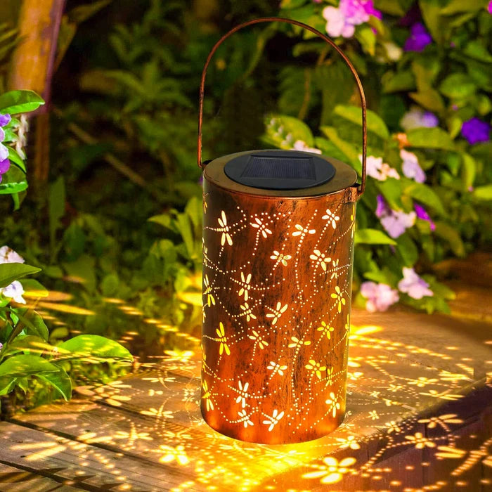 Zonnelantaarn met libellen – Draagbare tuinlamp met licht- en schaduwpatronen