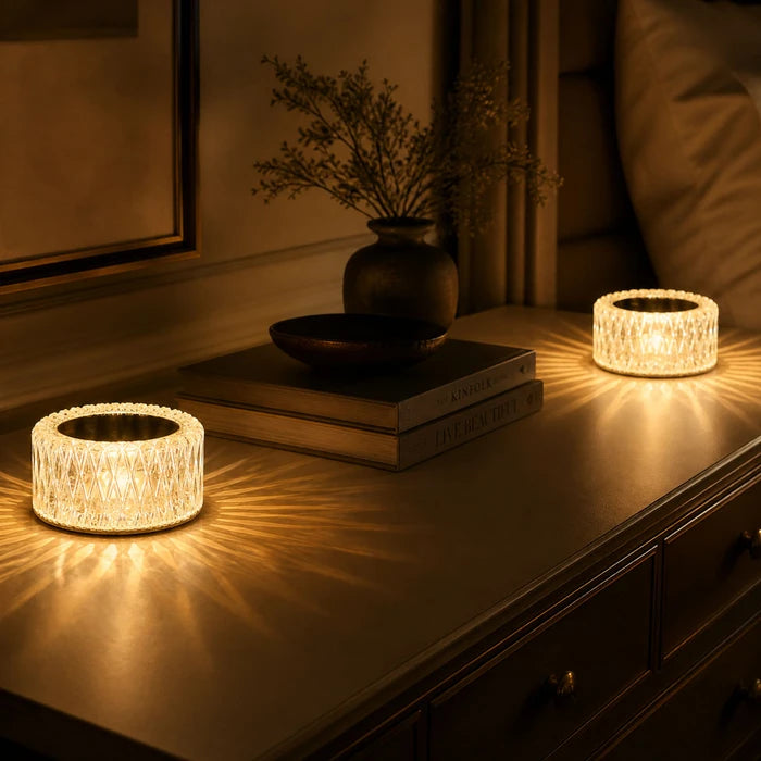 Kristallen diamanten tafellamp – gefacetteerde sfeerlamp met drie lichtstanden