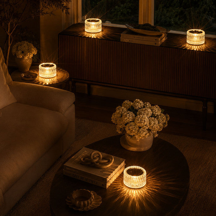 Kristallen diamanten tafellamp – gefacetteerde sfeerlamp met drie lichtstanden