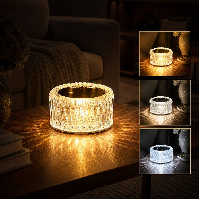 Kristallen diamanten tafellamp – gefacetteerde sfeerlamp met drie lichtstanden