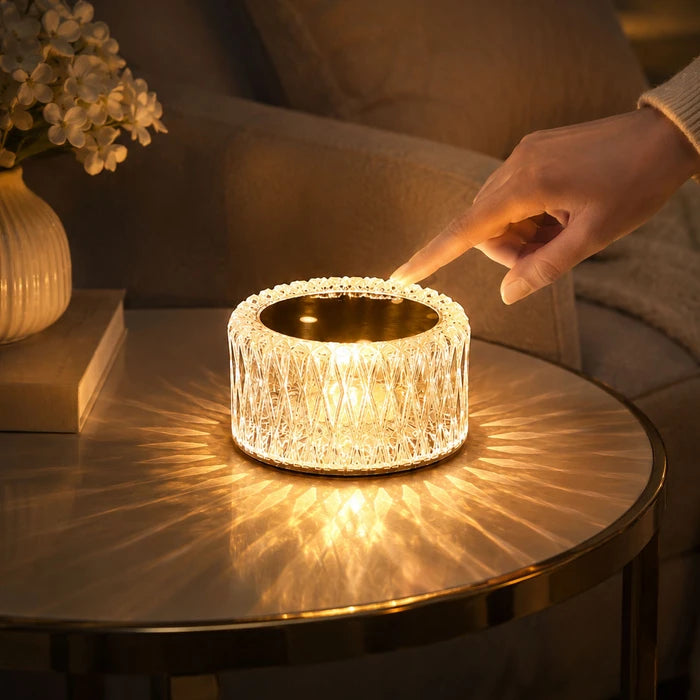 Kristallen diamanten tafellamp – gefacetteerde sfeerlamp met drie lichtstanden