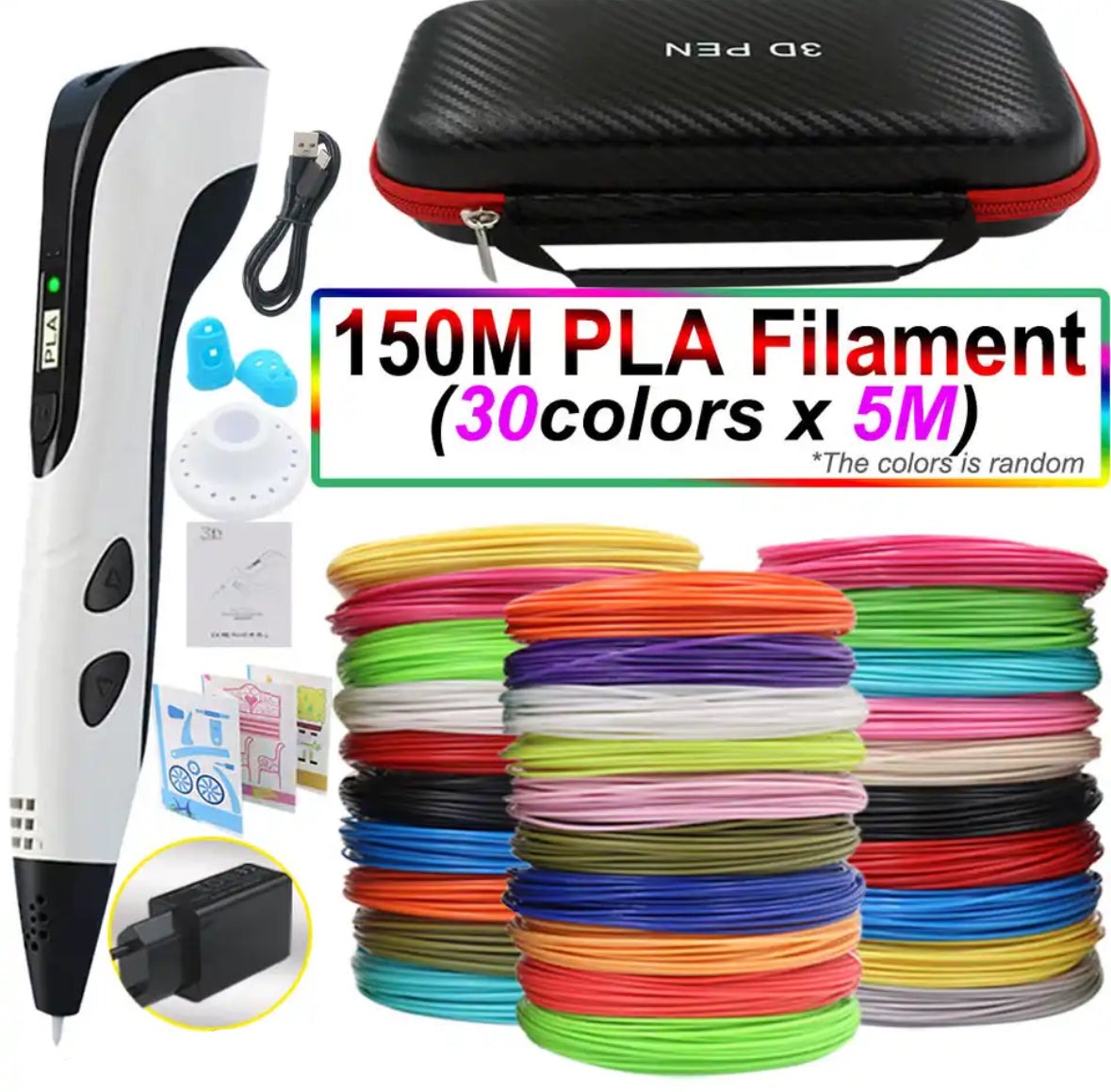 Set de stylo d'impression 3D – Outil de dessin facile à contrôler avec filament PLA et écran LED