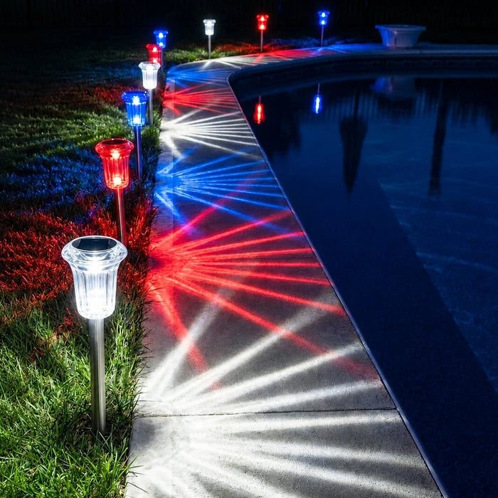 Patriottische solarlampjes voor in de grond - rode, witte en blauwe gloed voor gazons en paden