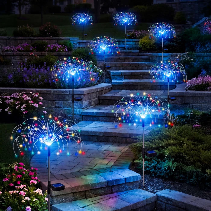 Zonnesterretjes op tuinprikker - draadloos, veelkleurig licht van zonsondergang tot zonsopgang