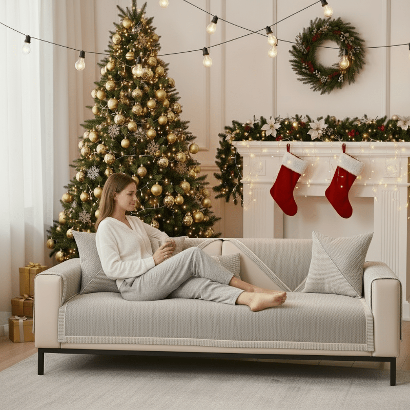 Sofa Cover – Breathable Woven Cotton Blend, Non-Slip Backing & Modular Fit