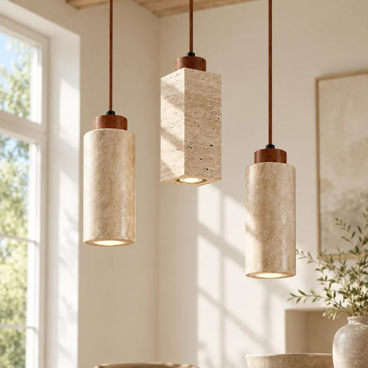 Kairi Natural Stone Travertine Modern Pendant Light 1