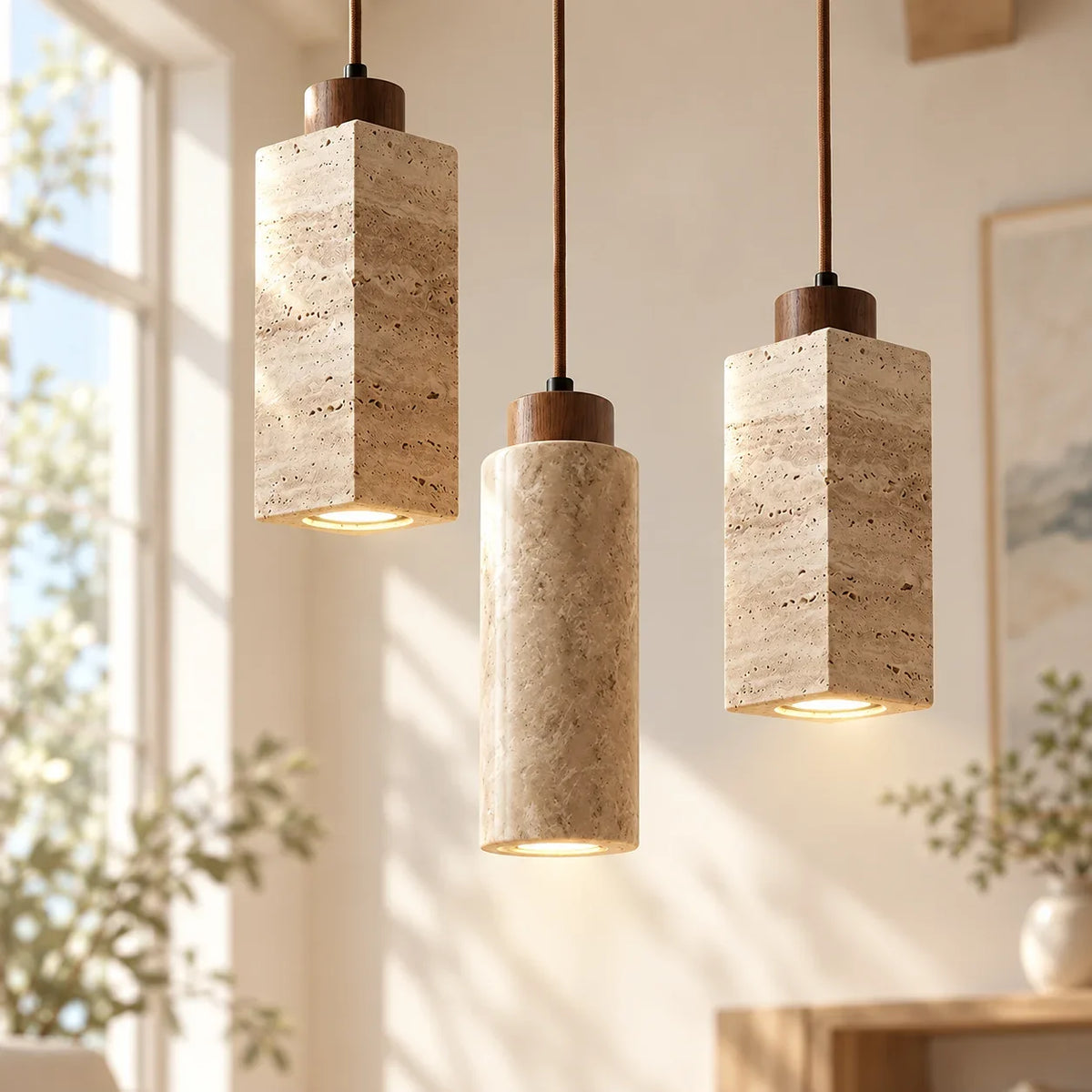 Kairi Natural Stone Travertine Modern Pendant Light 8