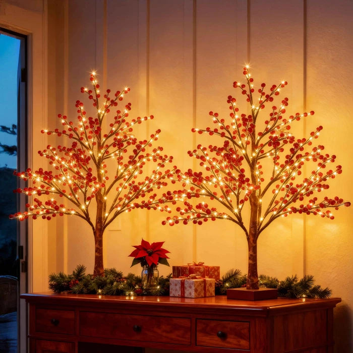 Rode bessenboomlamp - tafelmodel met levensechte bessentrossen en warm licht