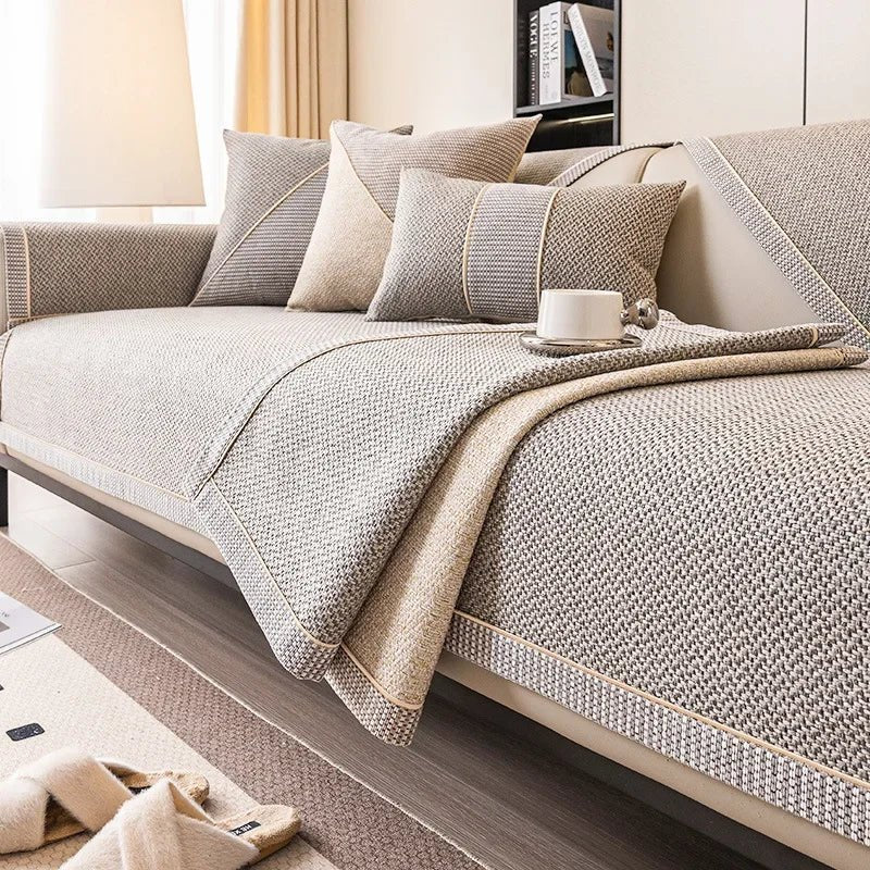 Sofa Cover – Breathable Woven Cotton Blend, Non-Slip Backing & Modular Fit