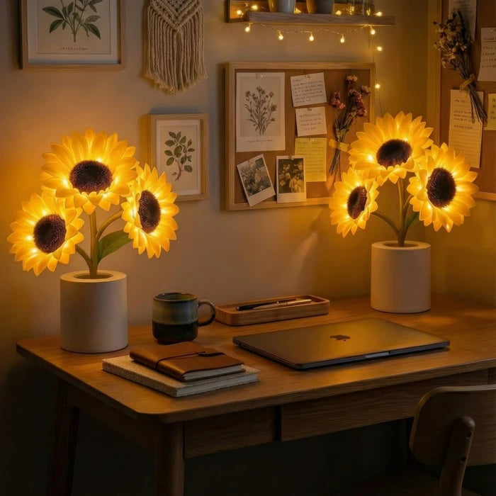 Zonnebloemtafellamp – decoratieve bloemenlamp met een warme gloed