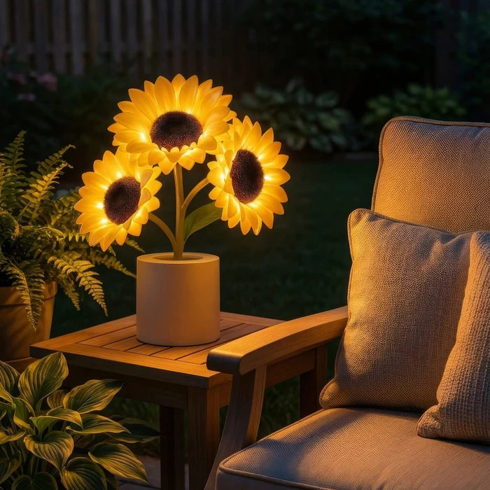 Zonnebloemtafellamp – decoratieve bloemenlamp met een warme gloed
