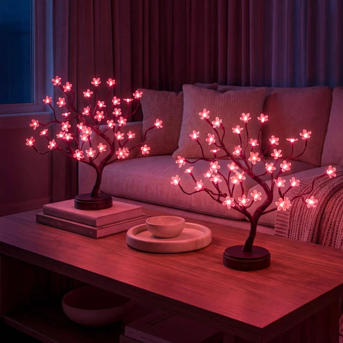 Kersenbloesemboomlamp voor op tafel - roze bloemenlichtjes aan gebogen takken