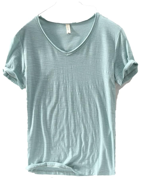 T-shirt à col en V pour homme – mélange de lin et coton à coupe ajustée et respirante