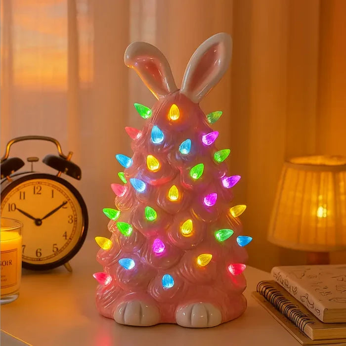 Roze konijnenlamp - zachtroze konijnenfiguur die in regenboogkleuren oplicht
