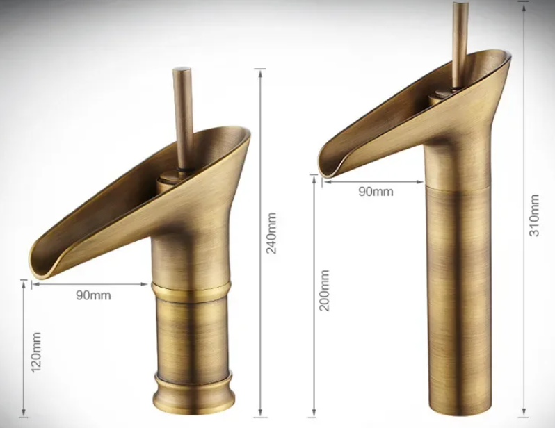 Waterfall Bathroom Faucet – Antique Brass Finish with Smooth Cascading Flow
