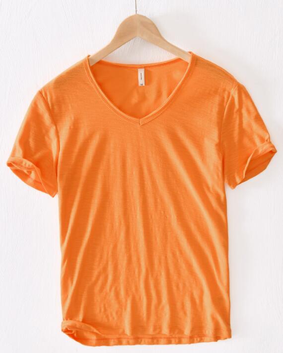 T-shirt à col en V pour homme – mélange de lin et coton à coupe ajustée et respirante