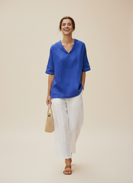 Women’s Airy Woven V-Neck Shirt | Short Sleeve Casual Summer Top