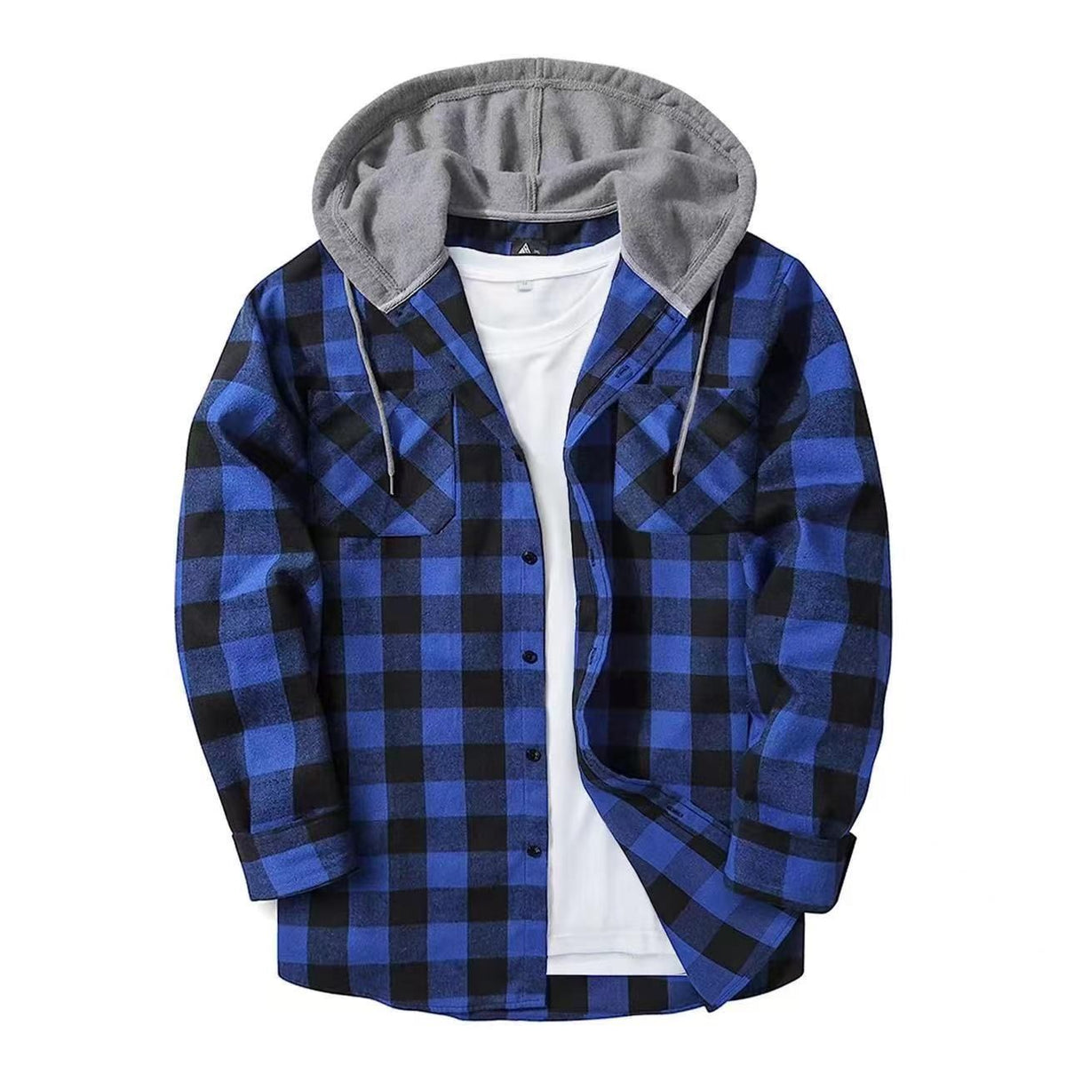 Hooded Flannel Shirt – Plaid Button-Front with Two Chest Pockets